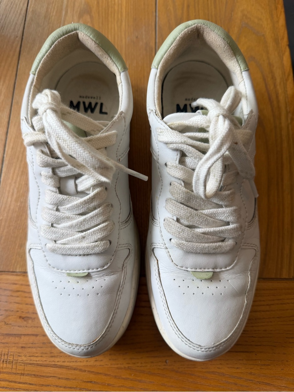 Madewell White Leather Sneakers with Pale Green Accents